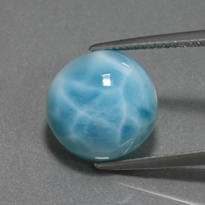 Larimar azul natural de 7,40 ct, corte redondo, opaco