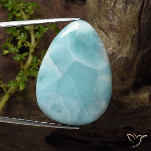 Larimar azul natural de 43,22 ct, en forma de pera, opaco