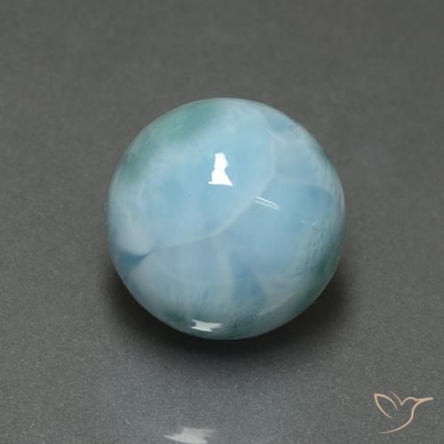 Larimar azul natural de 7,32 ct, corte redondo, opaco