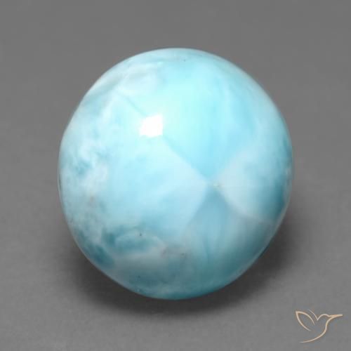 larimar Azul verdoso claro natural de 6.90 ct, Corte Redondo, Opaco