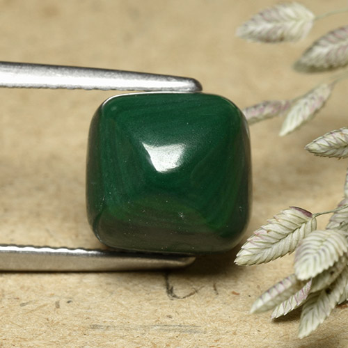 Malaquita verde natural de 6,32 ct, corte cojín, opaco