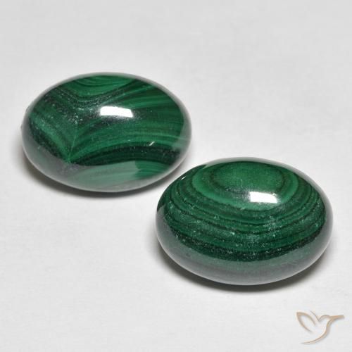 Gemas de Malaquita Verde natural de 16.09 ct, Ovalada, Opaco