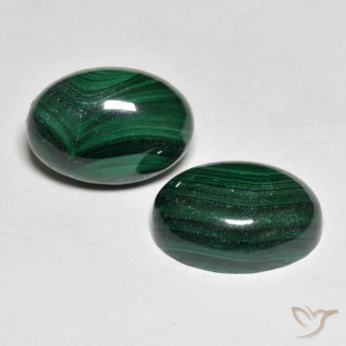 Gemas de Malaquita Verde natural de 16.09 ct, Ovalada, Opaco