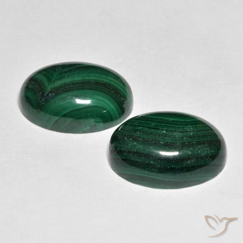 Gemas de Malaquita Verde natural de 16.09 ct, Ovalada, Opaco