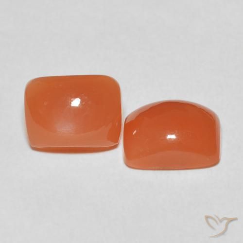Gemas de Piedra de Luna Naranja melocotón vívido natural de 4.87 ct, Forma Cojín, Translúcido