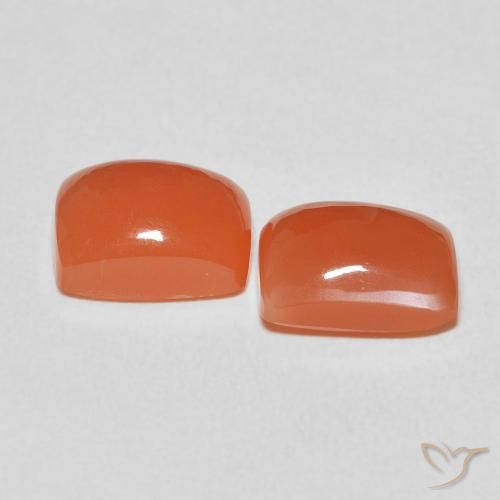 Gemas de Piedra de Luna Naranja medio natural de 5.05 ct, Forma Cojín, Translúcido