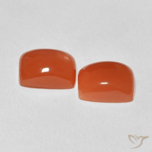Gemas de Piedra de Luna Naranja rojizo natural de 4.98 ct, Forma Cojín, Translúcido