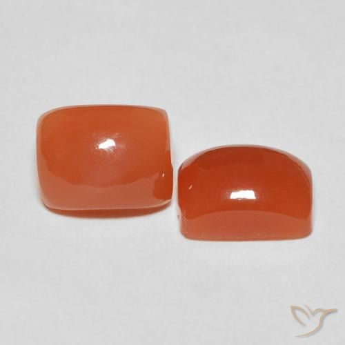 Gemas de Piedra de Luna Naranja medio natural de 5.12 ct, Forma Cojín, Translúcido