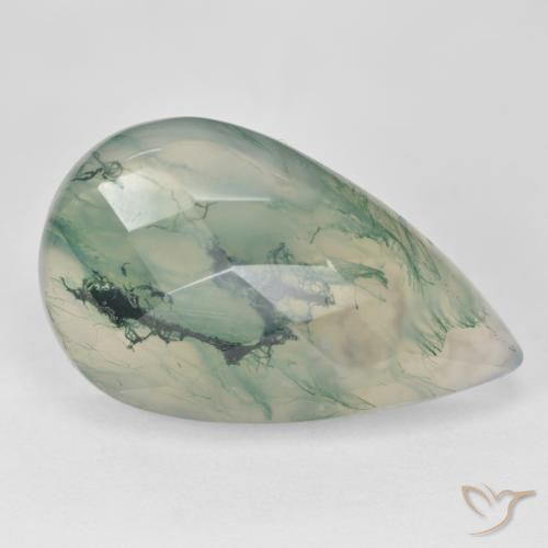 Ágata musgosa verde natural de 18,99 ct, en forma de pera, translúcido