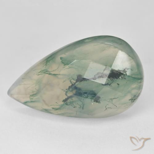 Ágata musgosa verde natural de 18,99 ct, en forma de pera, translúcido