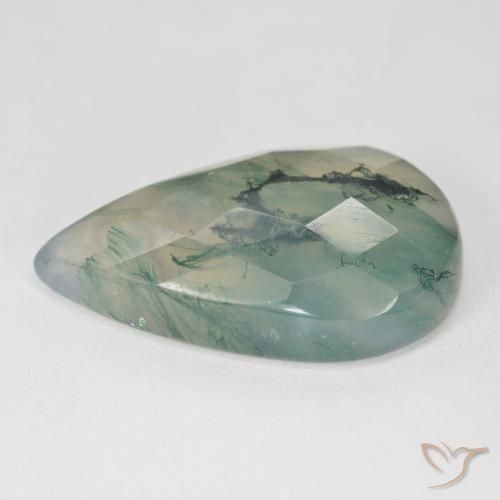Ágata musgosa verde natural de 18,99 ct, en forma de pera, translúcido
