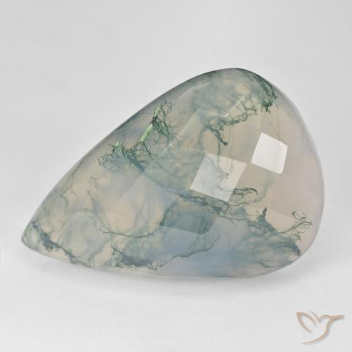38.73ct Natural Verde claro ágata de musgo, En forma de pera, Translúcido