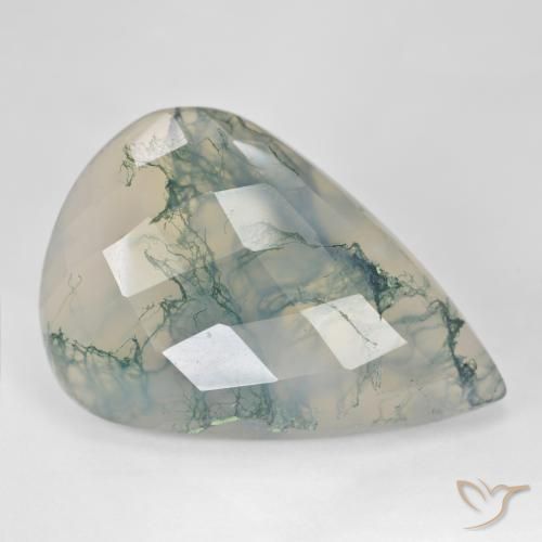 Ágata musgosa Verde claro natural de 38.73 ct, En forma de pera, Translúcido