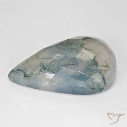Ágata musgosa Verde claro natural de 38.73 ct, En forma de pera, Translúcido
