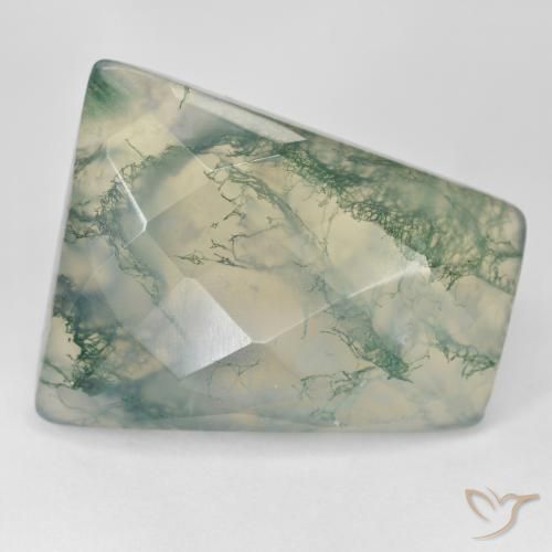 Ágata musgosa Verde claro natural de 38.30 ct, Corte Baguette, Translúcido