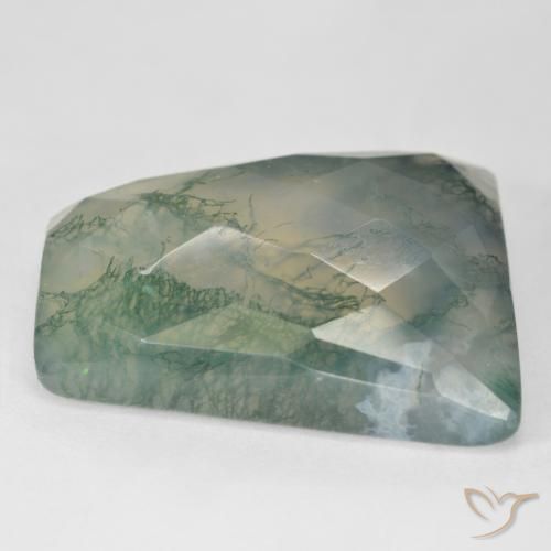 Ágata musgosa Verde claro natural de 38.30 ct, Corte Baguette, Translúcido