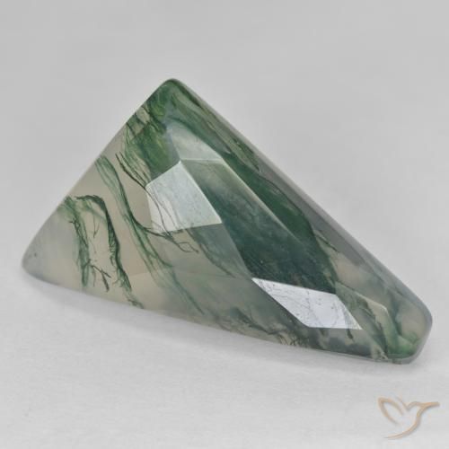 Ágata musgosa verde natural de 23,60 ct, forma elegante, translúcido