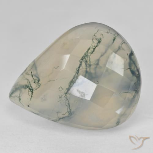 Ágata musgosa Verde claro natural de 30.57 ct, En forma de pera, Translúcido