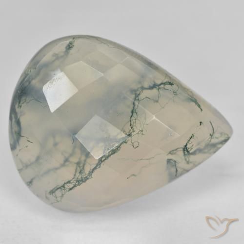 Ágata musgosa Verde claro natural de 30.57 ct, En forma de pera, Translúcido