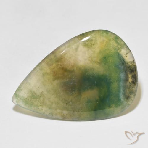 Ágata musgosa Multicolor natural de 34.42 ct, En forma de pera, Translúcido