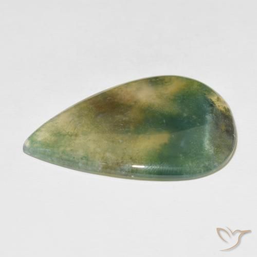 Ágata musgosa Multicolor natural de 34.42 ct, En forma de pera, Translúcido
