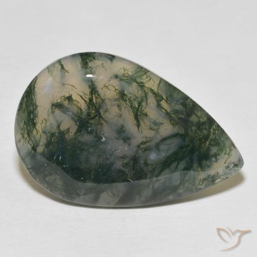 Ágata musgosa Multicolor natural de 24.87 ct, En forma de pera, Opaco