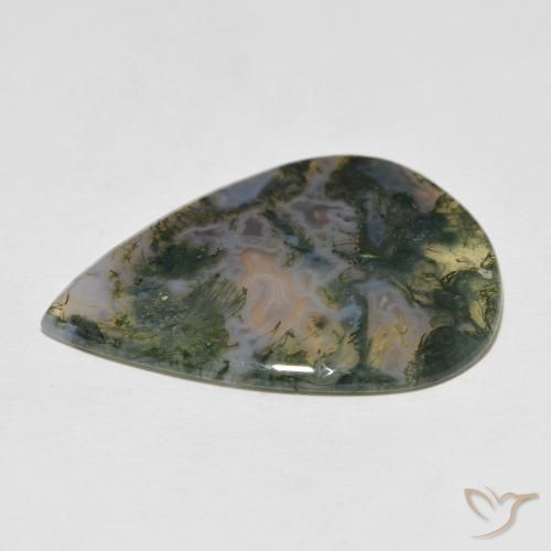 Ágata musgosa Multicolor natural de 23.29 ct, En forma de pera, Opaco