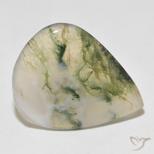 Ágata musgosa Multicolor natural de 22.57 ct, En forma de pera, Translúcido