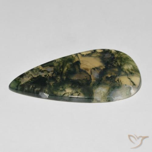 Ágata musgosa Multicolor natural de 90.45 ct, En forma de pera, Translúcido