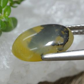Ópalo musgoso Dendrita amarilla natural de 2.98 ct, Corte Óvalo, Translúcido