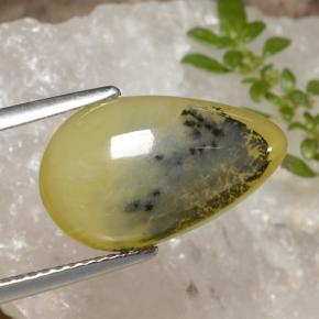 Ópalo musgoso Dendrita amarilla natural de 4.60 ct, En forma de pera, Translúcido