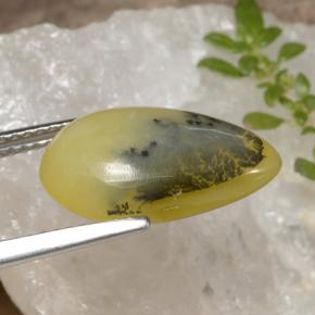 Ópalo musgoso Dendrita amarilla natural de 4.60 ct, En forma de pera, Translúcido