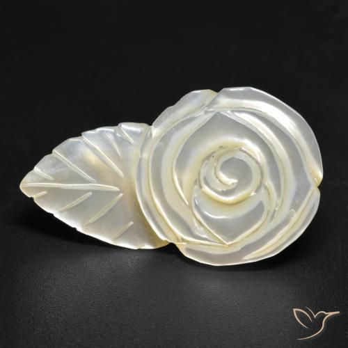 Madreperla Blanco perlado natural de 17.26 ct, Corte Flor, Opaco