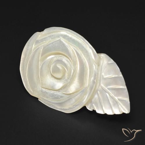 Madreperla Blanco perlado natural de 13.65 ct, Corte Flor, Opaco