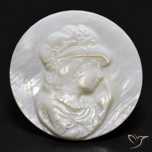 Madreperla Blanco perlado natural de 13.76 ct, Corte Redondo, Opaco