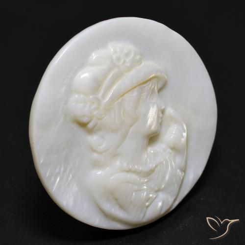 Madreperla Blanco perlado natural de 13.76 ct, Corte Redondo, Opaco