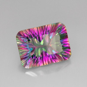 Cuarzo Místico Arcoíris superior natural de 19.36 ct, corte esmeralda, VVS