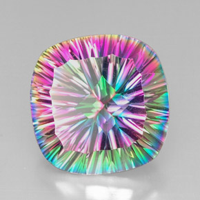 Cuarzo místico multicolor natural de 28,40 ct, corte cojín, VVS-VS