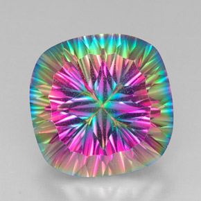 Cuarzo místico multicolor natural de 30,84 ct, corte cojín, VS