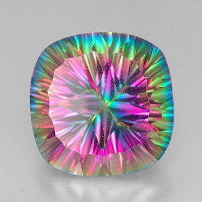 Cuarzo místico multicolor natural de 30,84 ct, corte cojín, VS