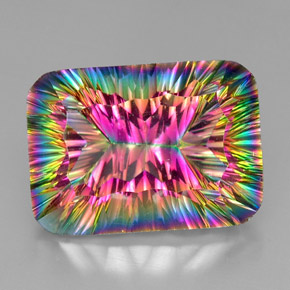 Cuarzo místico multicolor natural de 37,43 ct, corte esmeralda, VVS-VS