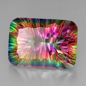 Cuarzo místico multicolor natural de 38,06 ct, corte esmeralda, VVS-VS