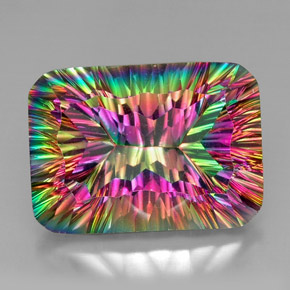 Cuarzo místico multicolor natural de 38,22 ct, corte esmeralda, VVS-VS