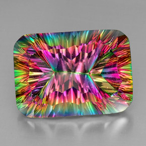 Cuarzo místico multicolor natural de 38,59 ct, corte esmeralda, VS