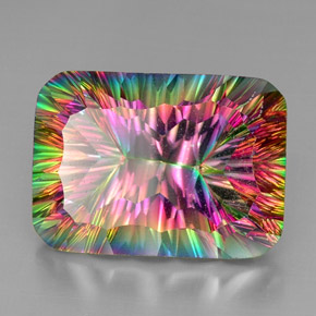 Cuarzo místico multicolor natural de 38,59 ct, corte esmeralda, VS