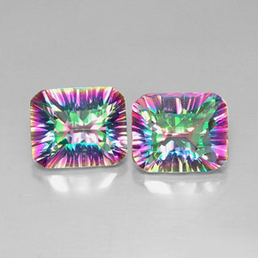Gemas de cuarzo místico multicolor natural de  ct, corte esmeralda, VVS-VS