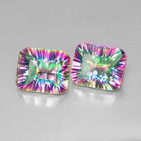Gemas de cuarzo místico multicolor natural de  ct, corte esmeralda, VVS-VS