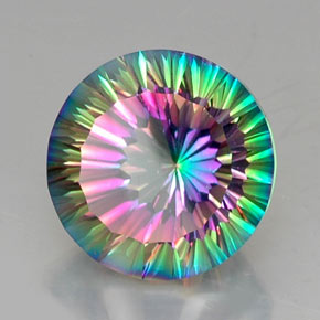 Cuarzo místico multicolor natural de 12,44 ct, corte redondo, VVS