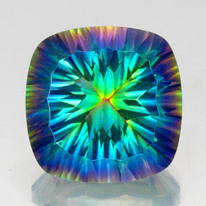 Cuarzo místico multicolor natural de 22,51 ct, corte cojín, VS