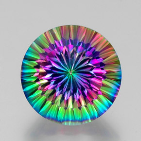 Cuarzo místico multicolor natural de 12,41 ct, corte redondo, VVS